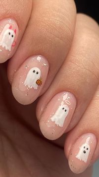 Embrace subtle spookiness with Ghosts on Barely-There Nails! This design features delicate ghost accents on a barely-there base for a chic Halloween touch. Click the pin and follow us for more stylish nail ideas! #HalloweenNails #GhostNails #BarelyThereNails #SpookyChic #NailArtInspo