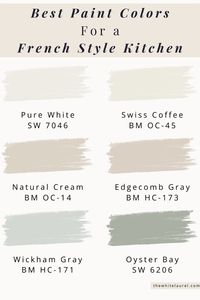 These Sherwin-Williams & Benjamin Moore shades are the best warm, neutral kitchen paint colors for a French style kitchen.