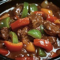 CROCK POT PEPPER STEAK – Beth's Quick Bites