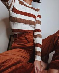 The perfect match. @chloehelenmiles wearing the High Waist Wide Corduroy Trousers and the Fitted Striped Rib Top.