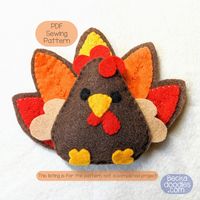 This is a PDF pattern for instant download. Sew your own Chubby Turkey ornament or holiday decoration. The finished Turkey measures 5.75 inches wide and 4.50 inches tall All the stitching is done by hand - you won't need a sewing machine. This is a fairly easy project - some sewing experience will be useful but not necessary. Beginners should be able to complete without too much hassle. The pattern includes detailed instructions and step by step photos, with actual size templates. You will need