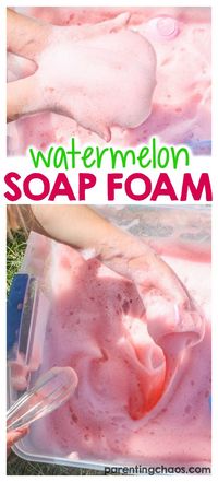 Watermelon Soap Foam Bubbles Sensory Play from Parenting Chaos