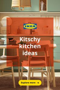 Looking for kitschy kitchen inspo? Create a retro 70s kitchen look with vintage kitchen décor and modern accents.