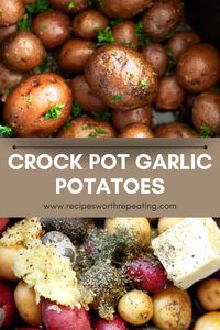 Full of flavor, these crock pot potatoes are one of the most delicious and easiest side dishes you will ever make! Your family will enjoy the buttery garlic flavor and velvety tenderness in every bite!