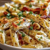 Learn to prepare Crack Chicken Penne, a tasty pasta dish with chicken, bacon, and a creamy sauce.