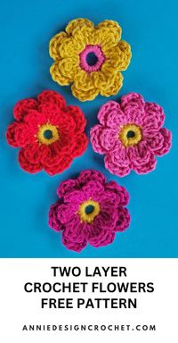 These crochet flowers are an easy and quick crochet make, and the result is some really pretty two layer flowers with a variety of uses, including turning into a crochet garland, or adding as crochet applique to your favorite items.  The full free crochet pattern for these easy crochet flowers is right inside my blog.