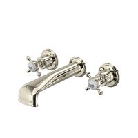 Perrin & Rowe Edwardian Wall Mount 3-Hole Tub Filler - Polished Nickel with Cross Handle | Model Number: U.3581X-PN/TO - House of Rohl