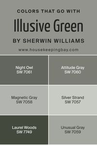 Choosing the right colors to complement Illusive Green SW 9164 by Sherwin Williams is essential for creating a harmonious and appealing space. When paired thoughtfully, these colors enhance the room’s atmosphere, bringing out the best in Illusive Green. For instance, if you’re seeking a sophisticated and cohesive look, coordinating colors like Night Owl, Attitude Gray, and Magnetic Gray can play a pivotal role.