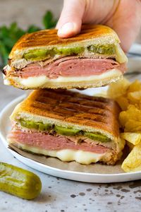 Cuban Sandwich Recipe #sandwich #pork #ham #cheese #pickles #lunch #dinner #dinneratthezoo