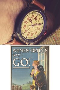 The Nº 1914 watch ➡️ WWI Recruitment Poster The Nº 1914 has a rugged look with unapologetically raw leather watch strap to resemble the distressed effect a trench watch would have after daily usage. This poster demonstrated the application of commercial advertising techniques to the recruitment campaign and is appealing to Britain’s female population to encourage more men to join the army, whilst depicting women and children as needing protection. Source: Imperial War Museum