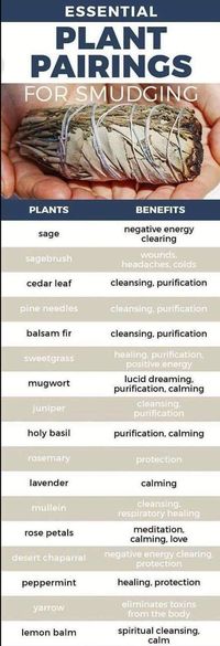 Plant pairings for smudging. Which plants for what situation desired.