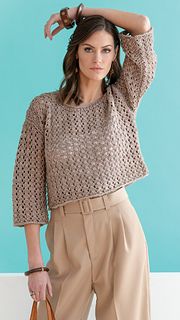 A cropped, loose-fitting pullover is a seasonal must-have, and Zukaite’s version incorporates bulky Ancient Arts’ Big Squeeze and an easy eyelet pattern. The front and back are rectangles; the sleeves are worked straight to the cap shaping. Shoulder seams are joined with a three-needle bind-off 