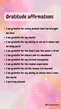 Affifmations you can repeat daily to express your gratitude for all that you currently have. Watch your life start to change once you start practicing gratitude🥰✨