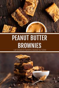 Dive into these delectable Peanut Butter Brownies! Classic fudgy brownies with a swirl of creamy peanut butter batter on top!