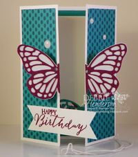 Watercolor Wings, Butterfly Basics (sentiment), Butterflies Thinlits, Bold Butterfly Framelits, Bohemian DSP, Banner Triple & 1/8" Handheld Circle punch, White Perfect Accents, Baker's Twine (partially open) - Double Z Pop-Up Butterfly Card & Video!