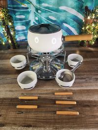 Max Burton Fondue Set, Complete 15-Piece Fondue Set with Deluxe Revolving Lazy Susan, Lustrous White Porcelain Emamel on Steel, NIB UNUSED by PennyLaneTreasures on Etsy