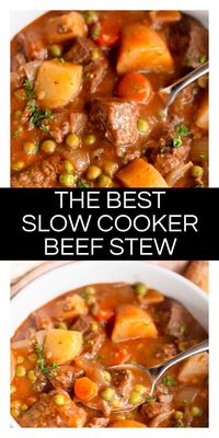 Slow Cooker Beef Stew is a cozy, flavorful, and easy vegetable and beef stew that is cooked all day in the slow cooker.