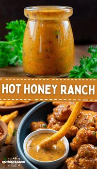 Hot Honey Ranch is a creamy blend of sour cream, honey, garlic chili oil, ranch seasoning, fresh dill, and red pepper flakes for a sweet, spicy, and tangy sauce. It’s a deliciously versatile sauce that can be used as a dip, dressing, or for any foods that need a burst of added flavor!