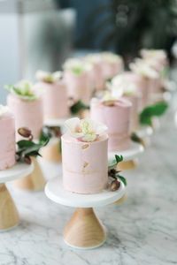 pink small cute mini miniature pale pink cake cakes stand marble event wedding pastry party