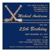 Hockey Sticks And Puck Blue Birthday Party Invitation