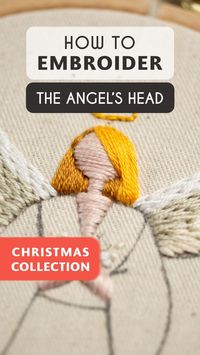 Embroidery video tutorial: how to embroider an Angel's head&hair using a few simple stitches - Back Stitch, Padded Satin Stitch and Satin Stitch. Practice it in my Angel PDF pattern, the fifth design in my Christmas Embroidery Ornaments Collection or adapt it to your own winter-themed embroidery projects. Find all my tutorials on my Youtube Channel - https://bit.ly/3dNdq2t and my PDF Patterns in my Etsy shop - https://etsy.me/3WdsK9H. #beginnersembroidery #embroiderytutorial #christmasembroidery