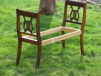 the backs of two antique chairs & make a bench, awesome for the foot of the bed or entryway. So simple!