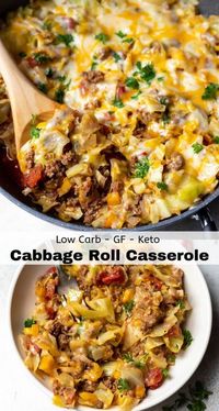 This Low Carb Unstuffed Cabbage Casserole Recipe is a great family dinner idea. Full of healthy vegetables and lean protein. This one-pot casserole is made low carb and can be served alongside rice for those that want it. Keto friendly recipes like this cabbage roll casserole make eating low carb easy! #lowcarbrecipes #cabbagerollcasserole #dinnerideas #ketorecipes