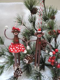 Girl Sock Monkey Clothespin Ornament by Underpinnings on Etsy