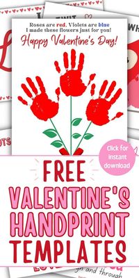 Fun, easy DIY Valentine’s Day handprint art activities to make with your toddlers at home or at preschool. Free Valentine’s Day printables for kids, for toddlers, preschoolers & kindergartens - ideal sensory activities & practice fine motor skills. Free printable Valentines handprint art inc. hearts, love bugs & flowers. Cute ideas for handprint Valentine’s crafts for kids that make perfect grandparents gifts or for teachers, for dad, mom, or both parents! Activities for kids, toddler activities