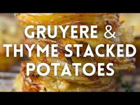 Crispy edges and soft, cheesy centers, these gruyere and thyme stacked potatoes belong on both dinner and holiday tables!