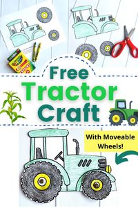 Looking for fun farm crafts for kids? This Easy Tractor Craft for Preschool is super easy with the free printable! Color, cut, and attach the wheels with a paper fastener to make them move! What fun! Get your free Tractor craft template today.