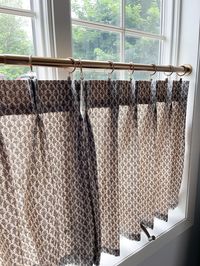 This Fresh Black Block Print on Brown Back Ground. Perfect Neutral Pallet Pleated Cafe Curtain Summer. - Etsy