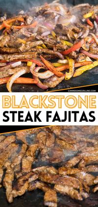 This quick and easy 30 minute meal is the perfect family dinner idea for tonight! This steak recipe is bursting with flavor from fajita seasoned steak, peppers and onions. Blackstone cooking has never been this good! Save this smoked beef recipe for later!