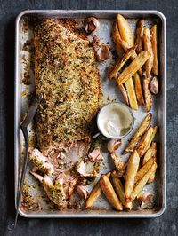 fennel and herb-crusted salmon with garlic potatoes from donna hay magazine Fast issue 2015 #82