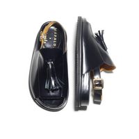 Introducing the Rita Black Tassel Chunky Sandals, where structured leather and anatomic sole meet in this contemporary, beautifully smooth black sandal. With a chunky silhouette and tassel detail, these sandals are versatile and elegant. The adjustable strap with a gold buckle adds the perfect touch of luxury. Unsure a