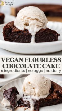 This decadently fudgy vegan flourless chocolate cake is rich and chocolatey, just like the classic! With just 6 simple ingredients and only one bowl and a whisk needed, you won't believe this flourless chocolate cake is made without eggs, no dairy, and is naturally gluten free!