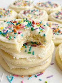 Sugar Cookie Recipe is soft-baked thick sugar cookies topped with almond cream cheese frosting that keep their shape. No chilling time!