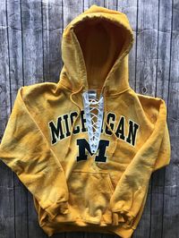 University of Michigan Lace Up Hoodie / Wolverines Shirt / Game Day Apparel / Tailgate Tops / College Sweatshirt /Lace Up Sweatshirt