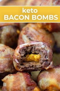 Cheesy Bacon Bombs! Juicy beef stuffed with cheddar and wrapped in bacon. We like to dip these in homemade thousand island. #lowcarb #keto #bacon #lchf