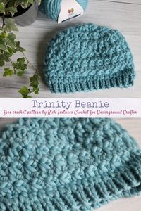 Free #crochet pattern: Trinity Beanie in Sugar Bush Chill #yarn by Rich Textures Crochet for Underground Crafter | This delightfully textured crochet beanie pattern works up quickly in super bulky yarn. #undergroundcrafter #richtexturescrochet #sugarbushchill #crochetbeanie