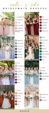 We are all in favor of this beautiful color scheme: Dusty Rose, Dark Navy, Rust, Grape and Neptune. This color scheme is perfect for the spring wedding and summer wedding. Shop your perfect bridesmaid dresses at Azazie now!