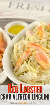 An all-time classic favorite, this rich and creamy Red Lobster crab alfredo linguini recipe is sure to be a hit as part of your homemade seafood dinner menu. It stands on its own as a main course or pairs nicely in smaller portions as a side dish to a variety of fish and shellfish dishes. #redlobsterlinguini #redlobstercopycat #redlobsteralfredo #redlobsterrecipes #redlobstercrab