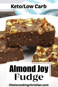 Keto Almond Joy Fudge Making your own fudge is so easy using a sugar-free sweetened condensed milk. All the great flavors of the Almond Joy candy bar are in this decadent low carb fudge, including coconut, chocolate and almonds. #ketofudge #ketoalmondjoy #lowcarbalmondjoy #sugarfreealmondjoy