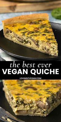 This vegan quiche is so easy to make and packed with delicious flavor. It’s the best thing for breakfast or brunch and you’ll love the combination of spinach and mushrooms!