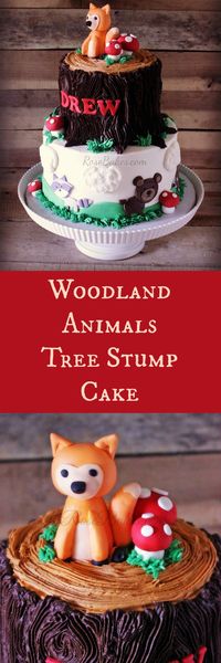 Woodland Animals Tree Stump Cake | RoseBakes.com