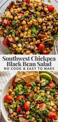 This Southwest Chickpea Black Bean Salad comes together in 15 minutes with a delicious zesty chili lime vinaigrette. Easy to make and prep for the week ahead!