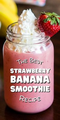 This strawberry banana smoothie with Greek yogurt is ready in just 5 minutes for a quick, easy, and fruit-filled breakfast or snack. #strawberrybanana #smoothierecipes