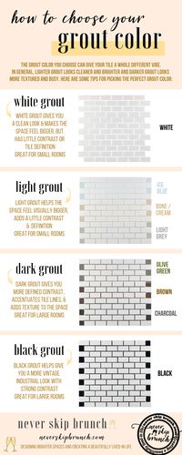 how to choose grout color | charcoal grout | grout colors for white tile | grout colors for white subway tile | dark grey grout for subway tile | grout refresh | change grout color subway tile | Never Skip Brunch by Cara Newhart | #livingroom #home #decor #neverskipbrunch