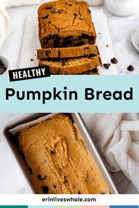 A classic pumpkin bread, made healthier! This version of my pumpkin bread uses white whole wheat flour as a base and is lightly sweetened with maple syrup. It's completely dairy free, nut free, and refined sugar free. #erinliveswhole #pumpkin #pumpkinbread #fall