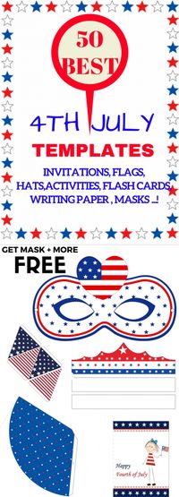 Get the BEST for 4th July party. Start with FREE printable mask. Make it FUN, make it YOURS. Kids and adults will love it. Make it for all family members and go to the parade. Sign up for new best of the templates for July Fourth BIG Day! #julyfourth